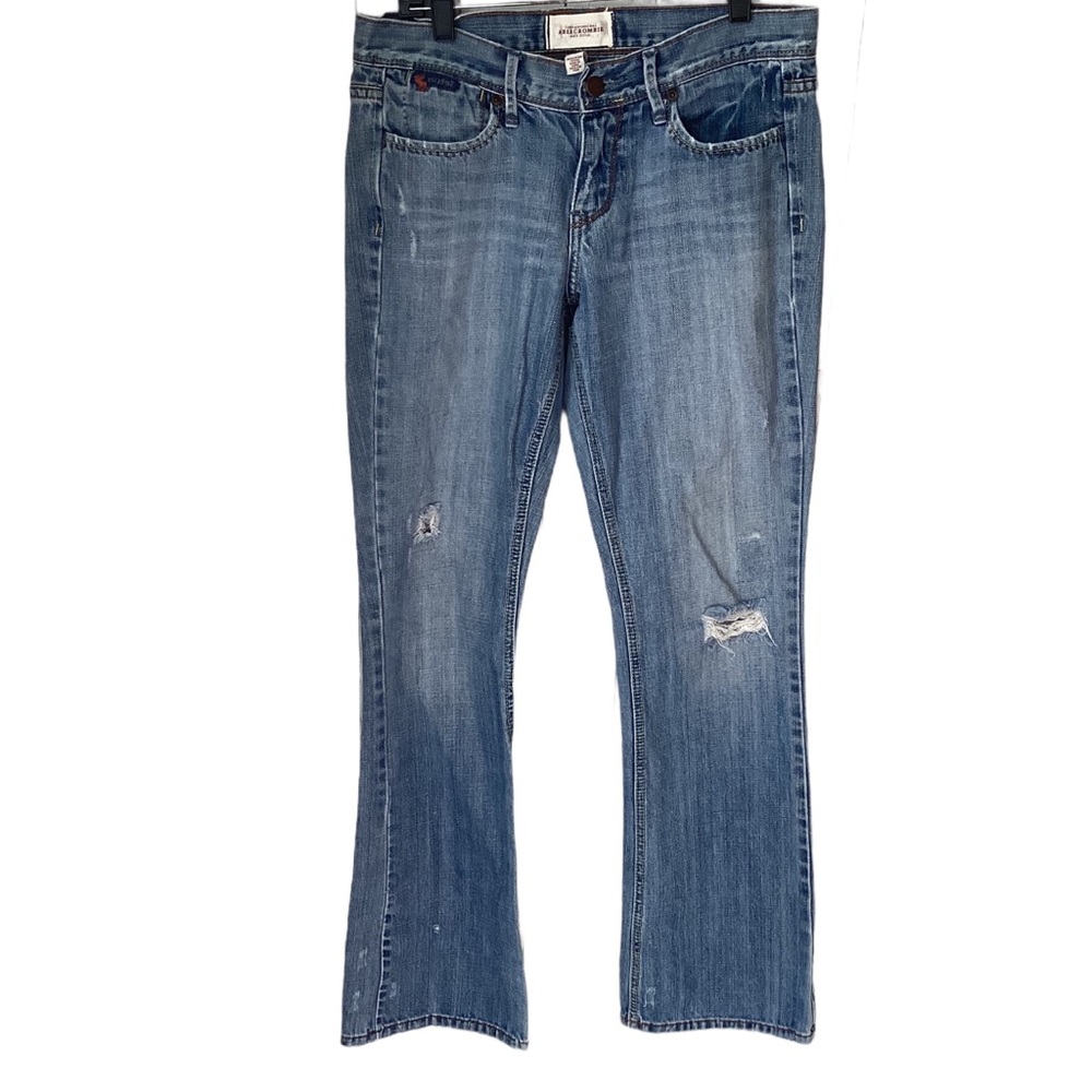 Abercrombie Light Wash Distressed Boot Cut Jeans 100% Cotton Size 8